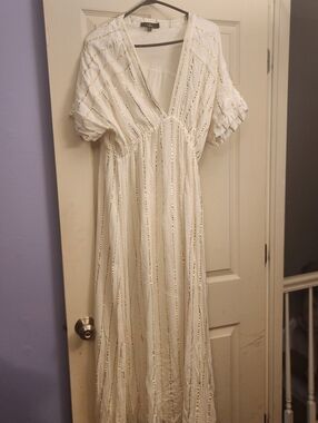 Lulu's White Maxi Dress with Gold Stripes - V-Neck Summer Maxi